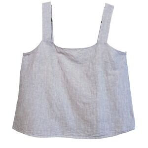 Chic J.Crew Striped Linen Cotton Tank Top XL Gray, White Pinstripe Square Neck